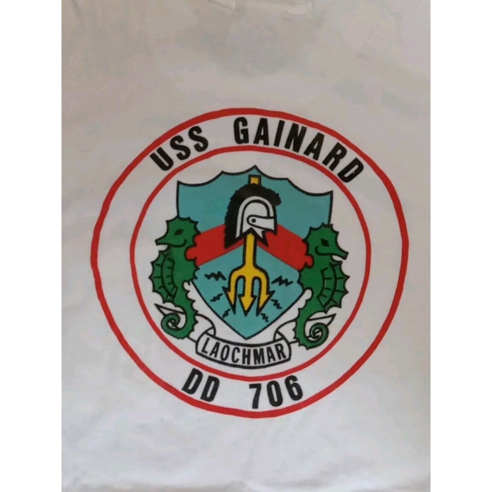 Vintage US Navy USS Gainard Laochmar Dd 706 Reunion T-shirt Made USA White XL